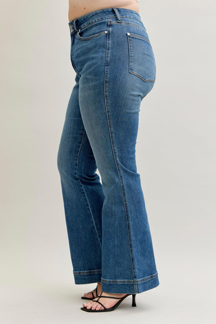 Judy Blue High Waist Flare Tummy Control Double Button Waist Band