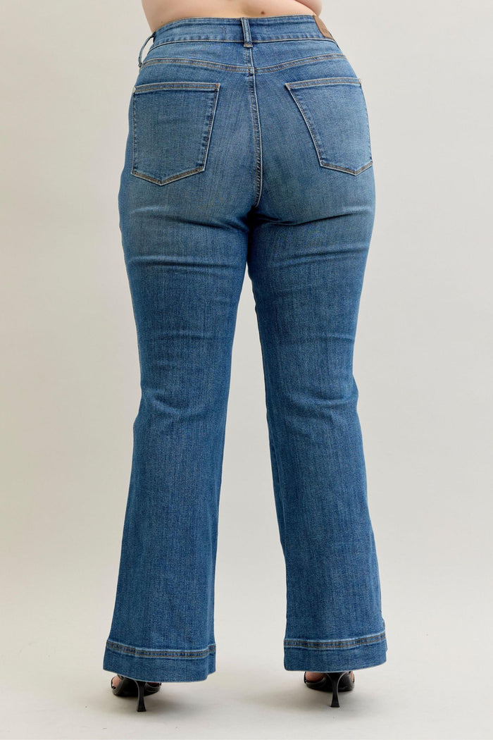 Judy Blue High Waist Flare Tummy Control Double Button Waist Band