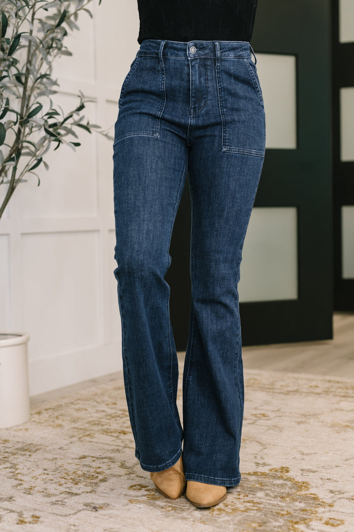 Judy Blue High Waist Flare with Patch Pocket Jeans