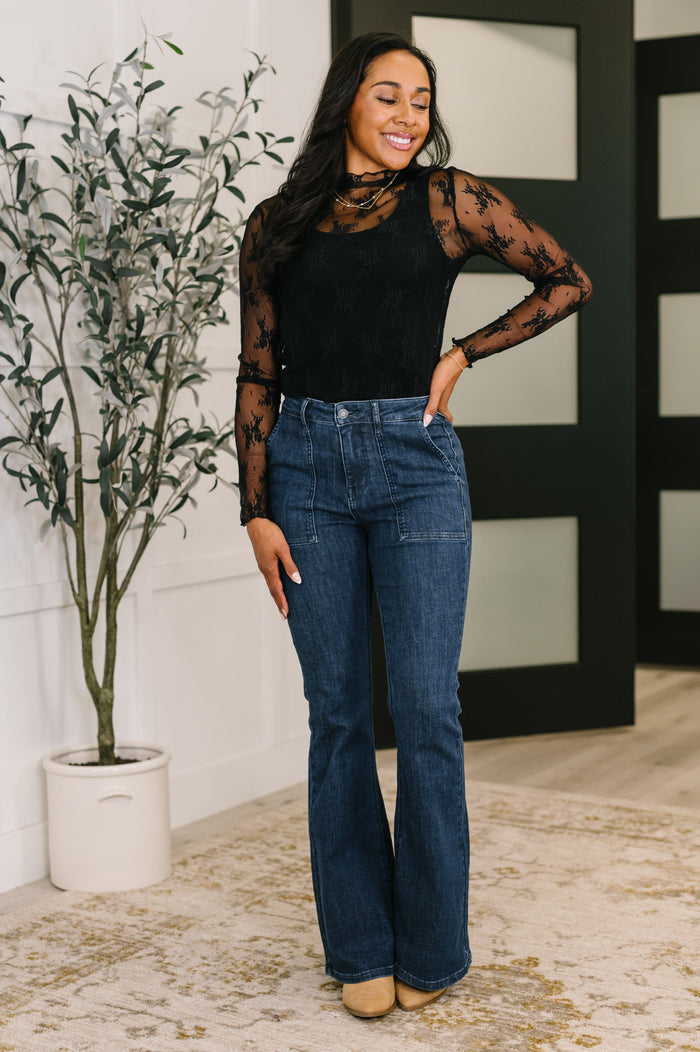 Judy Blue High Waist Flare with Patch Pocket Jeans