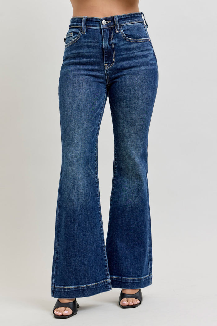 Judy Blue High Waist Petite Trouser Flare Jeans Dark Wash