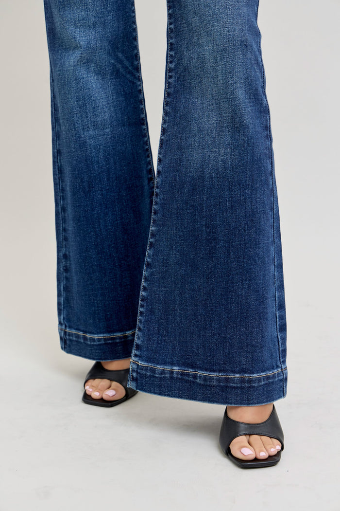 Judy Blue High Waist Petite Trouser Flare Jeans Dark Wash