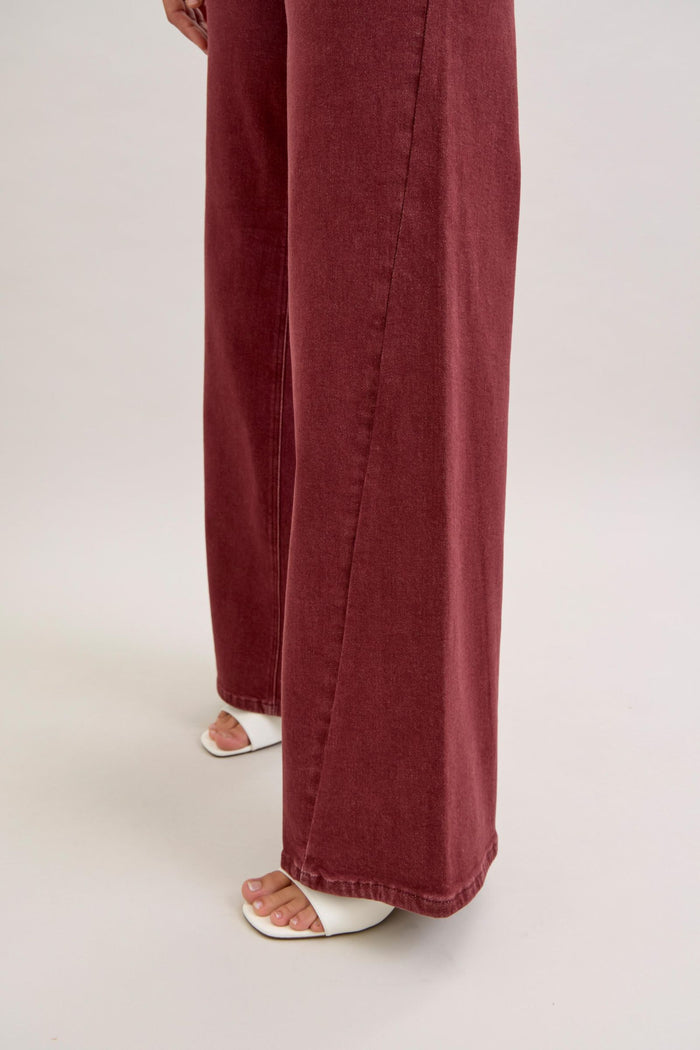 Judy Blue High Waist Retro Wide Leg with Twisted Seams Burgundy