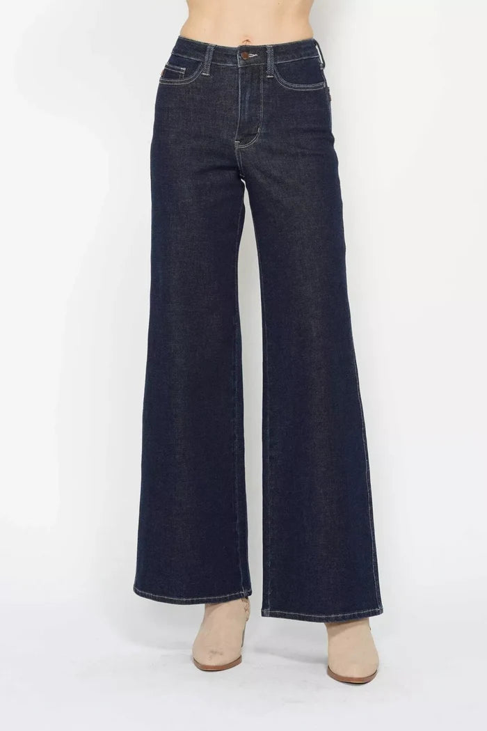 Judy Blue High Waist Tummy Control Retro Wide Leg Dark Denim Jean
