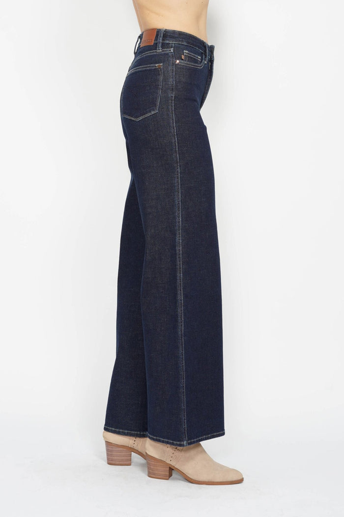 Judy Blue High Waist Tummy Control Retro Wide Leg Dark Denim Jean