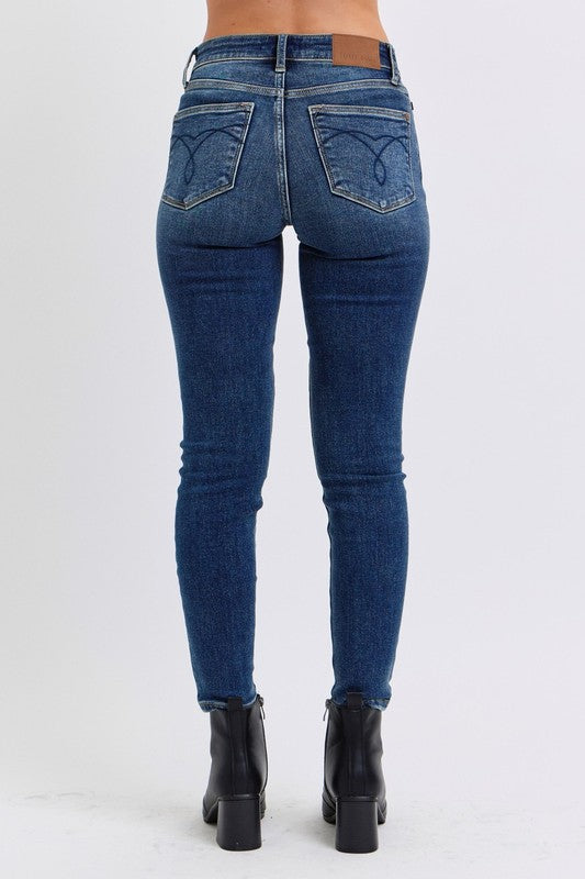 Judy Blue Mid Rise Dark Wash Brushed Thermal Skinny Jeans