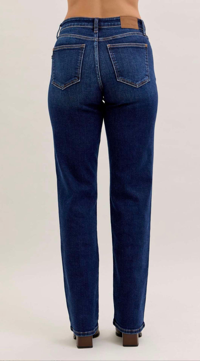 Judy Blue Mid Rise Dark Wash Classic Straight Leg Non Distressed Jeans