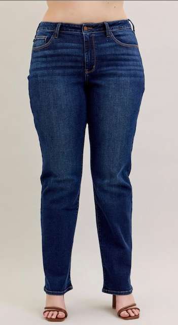 Judy Blue Mid Rise Dark Wash Classic Straight Leg Non Distressed Jeans