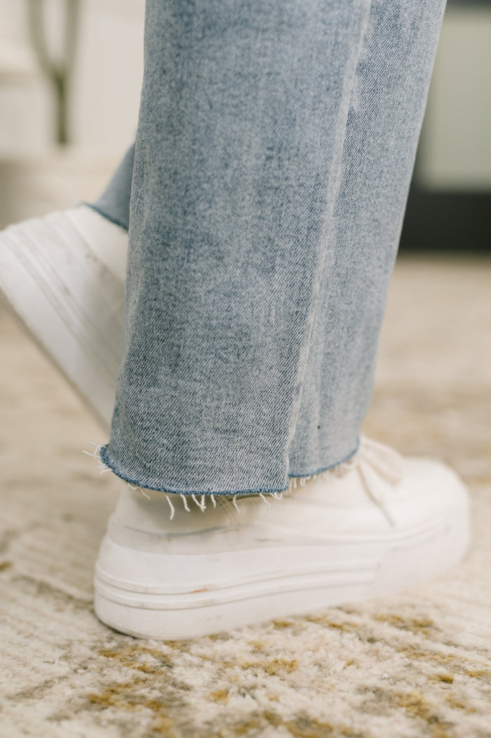 Judy Blue Mid Rise Patch Distressed 90's Straight Leg Raw Hem Jeans