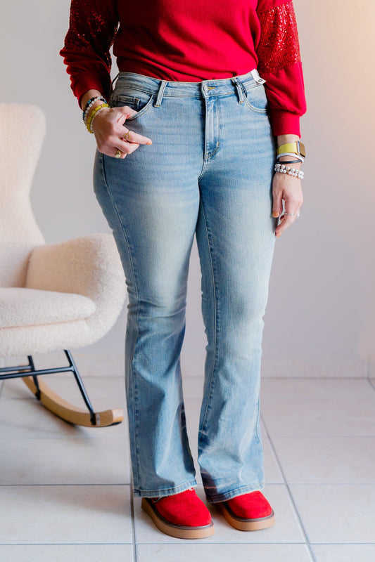 Judy Blue Mid Rise Pin tac Detail Flare Jeans - 33" Inseam