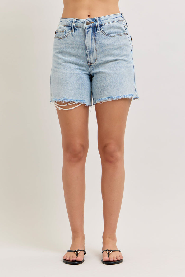 Judy Blue Mid Rise Rigid Magic Dad Shorts
