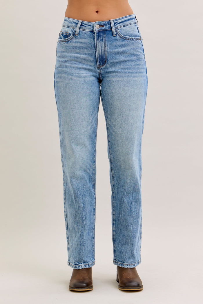 Judy Blue Mid Rise Rigid Magic Straight Leg Jeans
