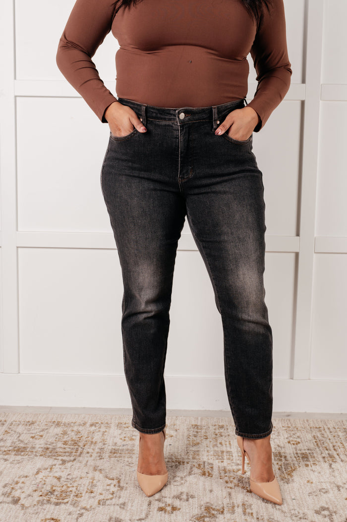 Judy Blue Tummy Control Mid Rise Slim Jeans Black