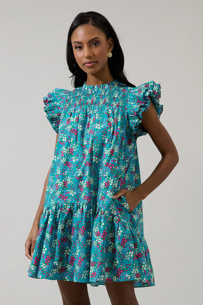 Karela Blossom Rhona Smocked Mini Dress