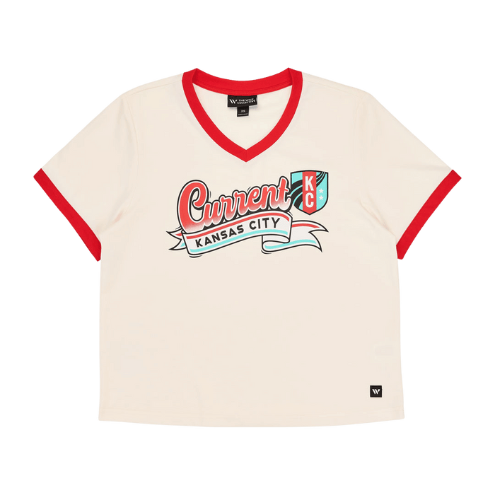 KC Current Women's Retro Banner V-Neck Ringer T-Shirt
