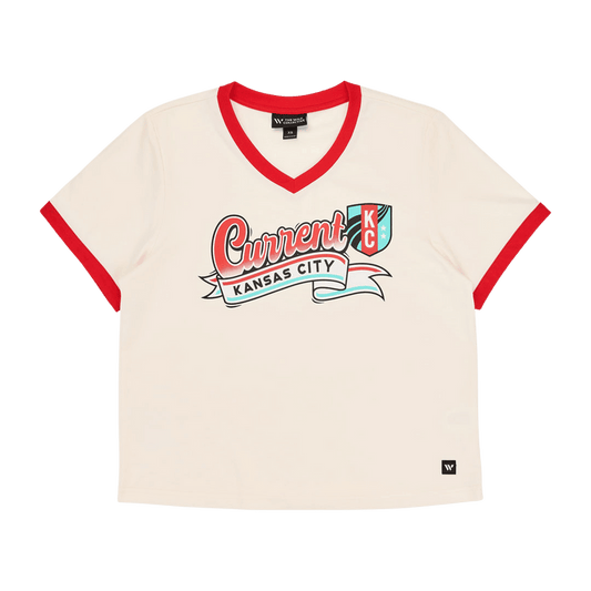KC Current Women's Retro Banner V-Neck Ringer T-Shirt