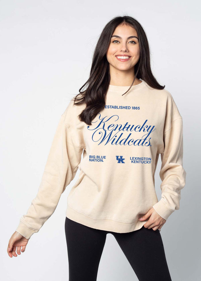 Kentucky Wildcats Unisex Oatmeal Oversized Burnout fleece Sweatshirt with Ribbed crew neckline, cuffs, hem, dropped shoulders and relaxed bottom hem