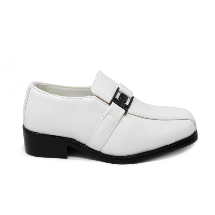 Kid's Slip-on Dress Loafers w/ Side Buckle- White