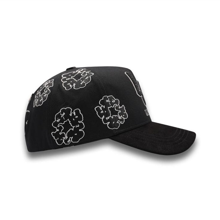 LA NUVES Snapback Hat – side view with embroidered clouds and suede brim