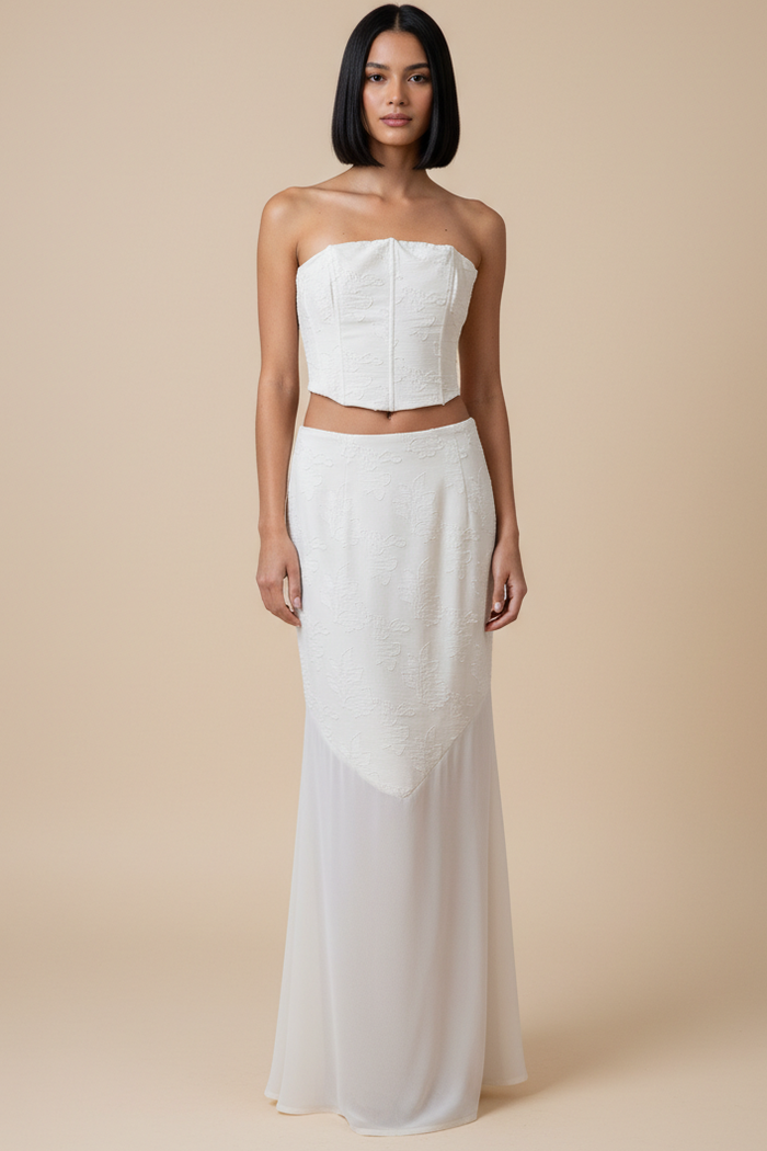 Lace Corset Top & Sheer Maxi Skirt Set