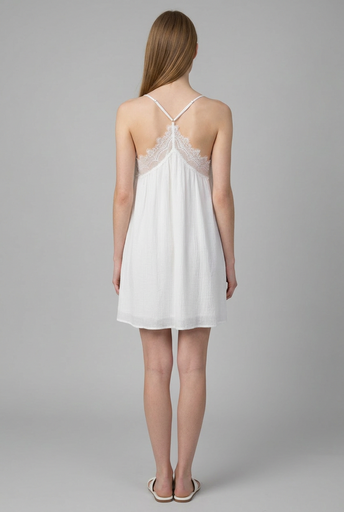 Lace Trim V Neck Sleeveless Mini Dress