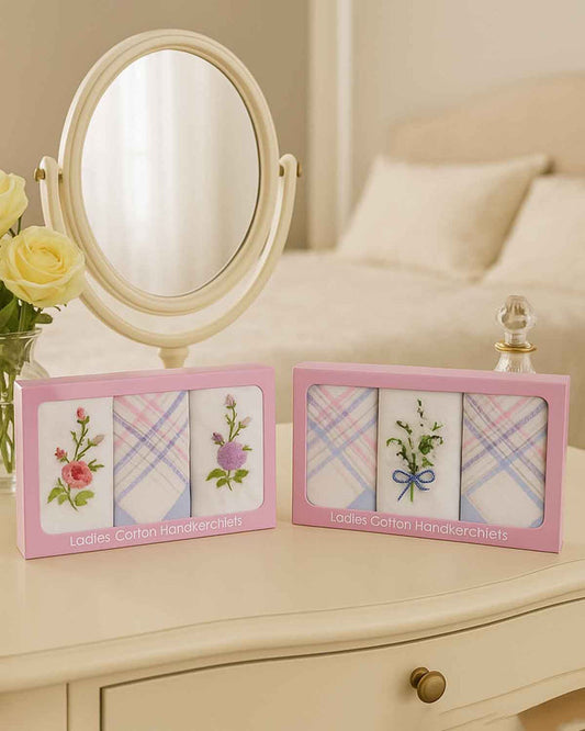 Ladies Embroidered Pure Cotton Handkerchiefs 2 Boxes of 3 - White - Image 1 - The Classic Boutique