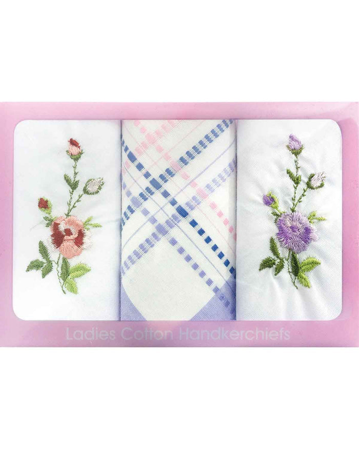 Ladies Embroidered Pure Cotton Handkerchiefs 2 Boxes of 3 - White - Image 3 - The Classic Boutique
