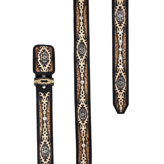 Laser Cowboy Belt w/ Square Concho Buckle - Black