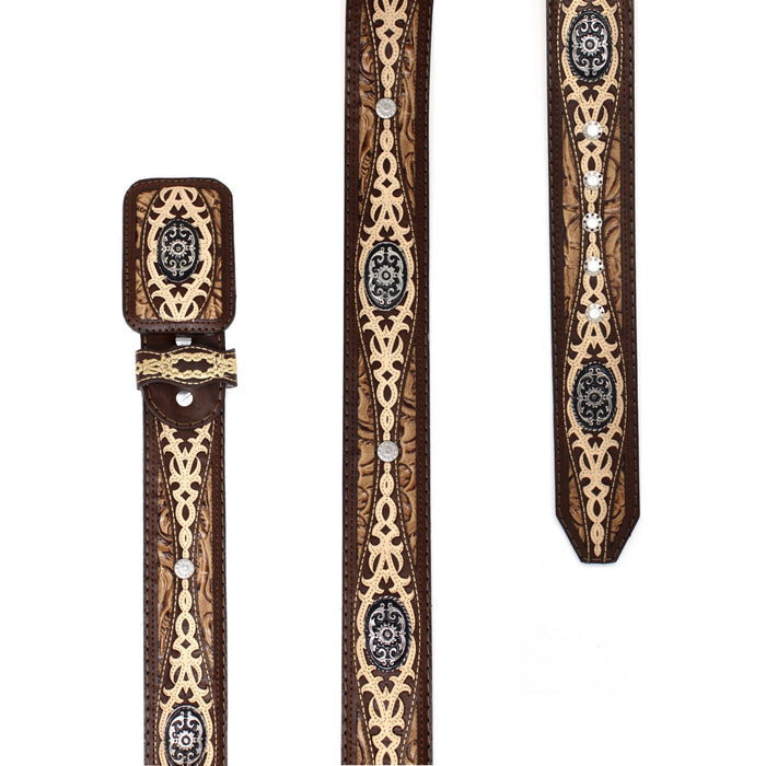 Laser Cowboy Belt w/ Square Concho Buckle - Café