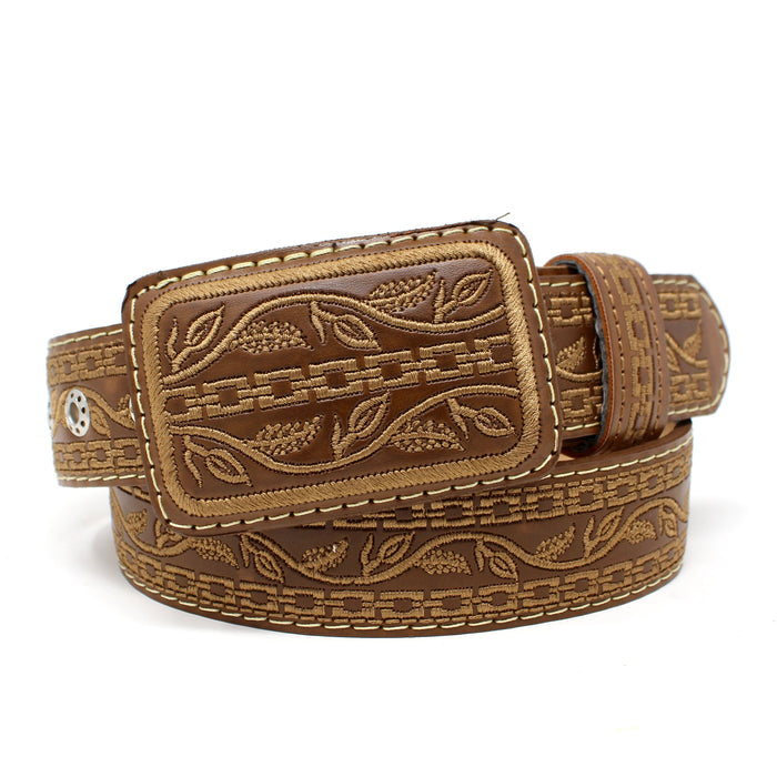 Laser Cowgirl Belt w/ Embroidery - Honey Brown
