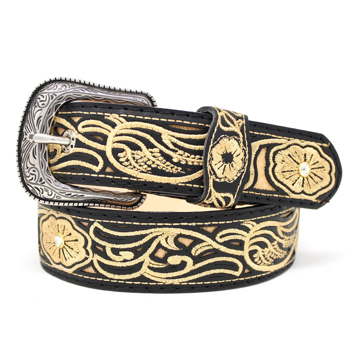 Laser Cowgirl Belt w/ Silver Buckle - Black