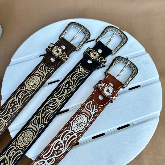 Laser Cowgirl Belt w/ Silver Buckle - Black