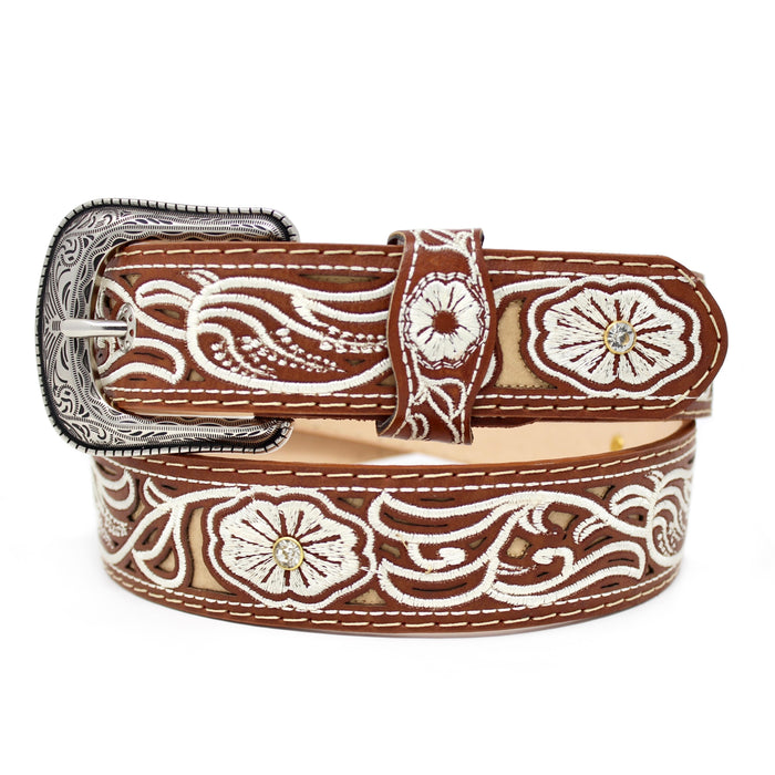 Laser Cowgirl Belt w/ Silver Buckle - Honey