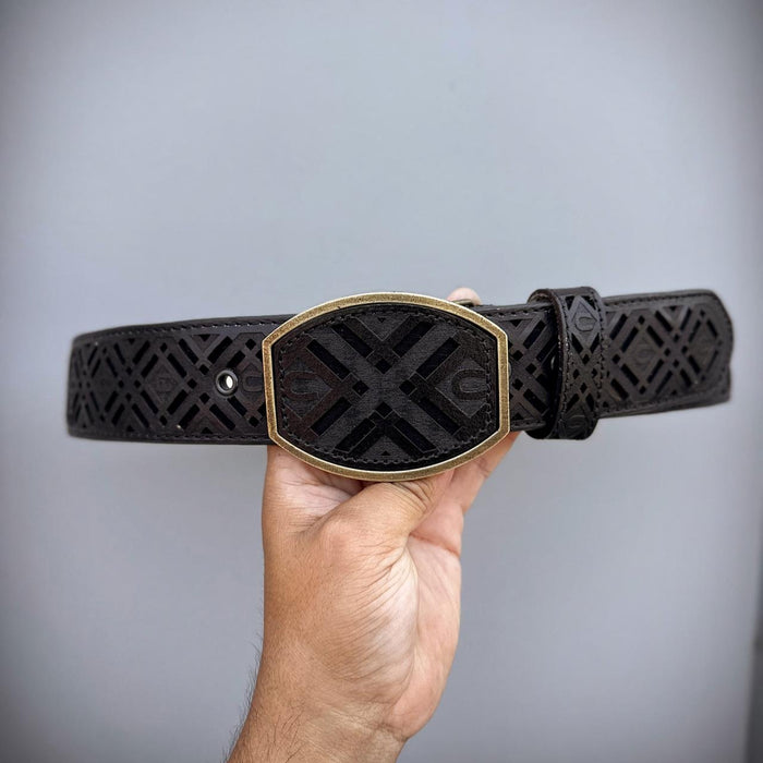 Laser Cut Horseshoe Belt- Black