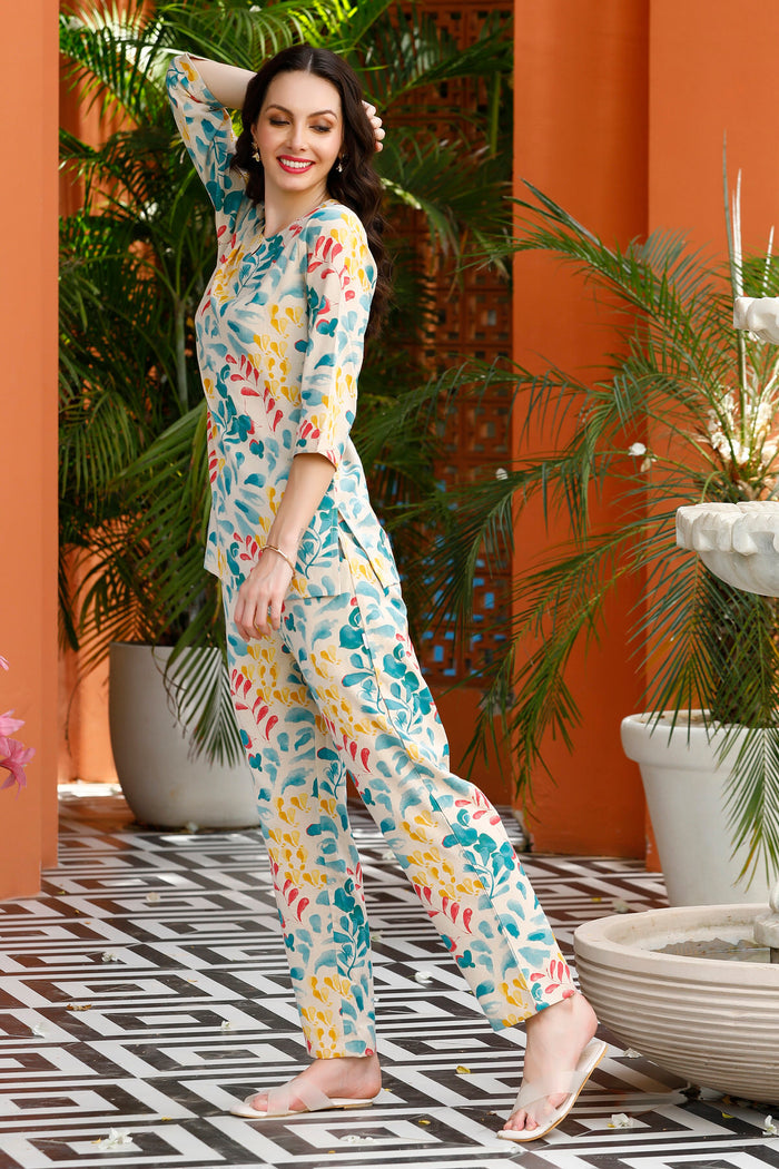 Leafy Lane Cotton Flex Loungewear Top Set