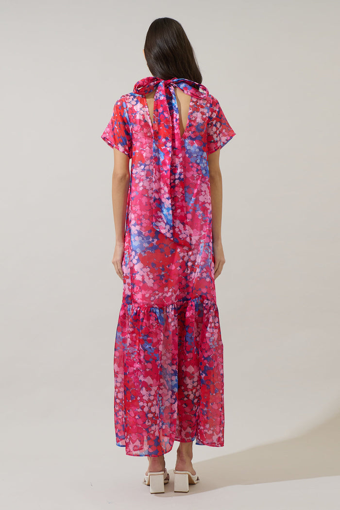 Leah Abstract Dime Organza Mockneck Maxi Dress