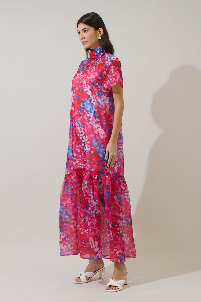 Leah Abstract Dime Organza Mockneck Maxi Dress