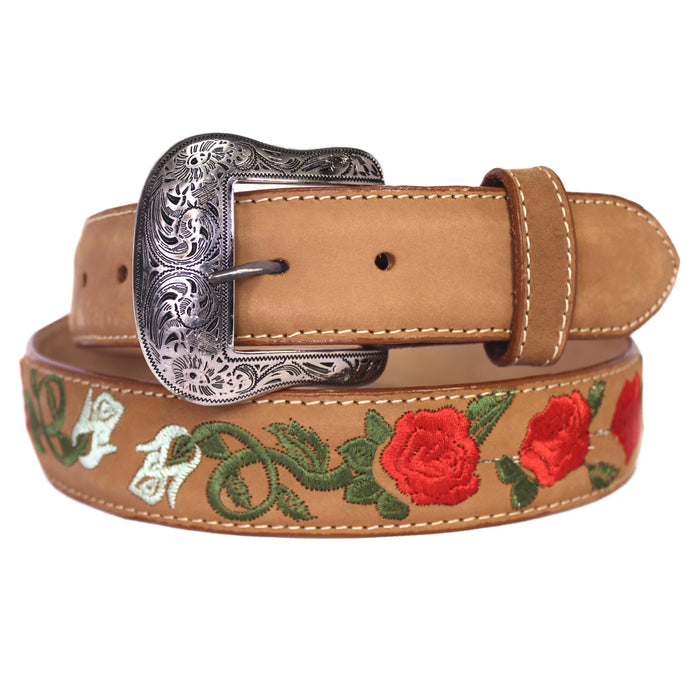 Leather Rose Belt w/ Silver Buckle - Honey