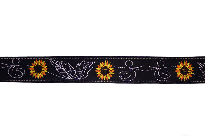 Leather Sunflower Belt w/ Square Buckle - Black