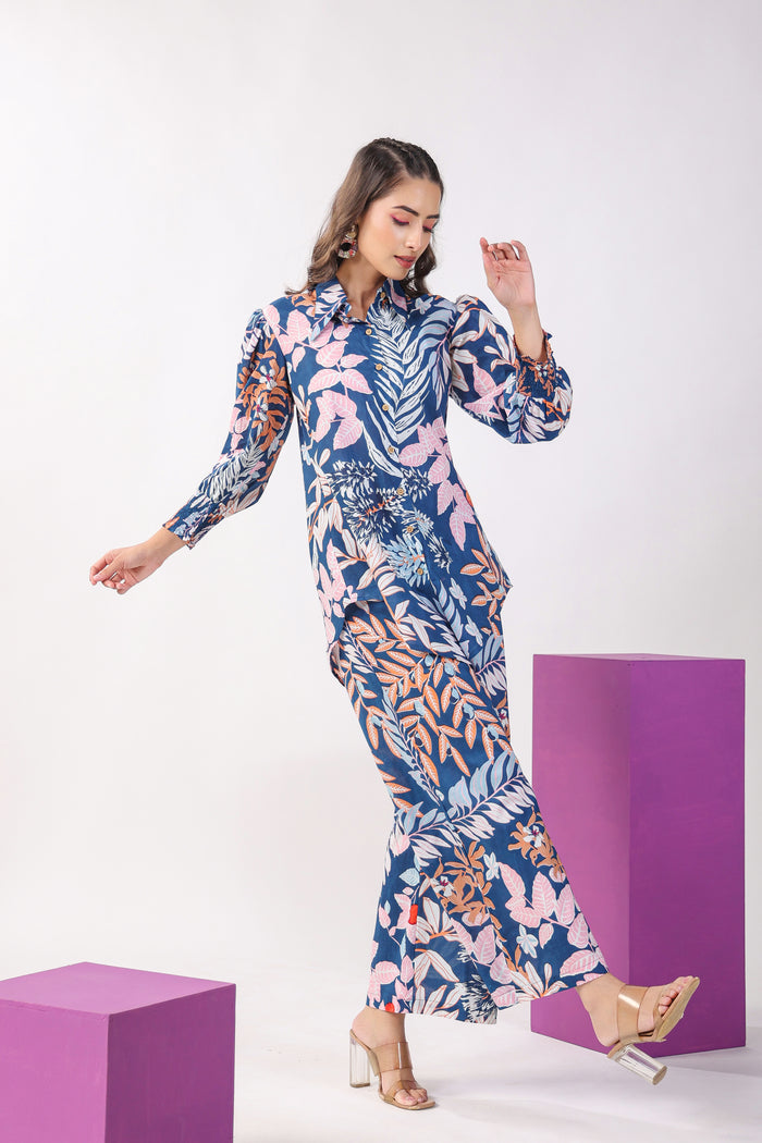 Leaves on Indigo Lounge Cotton Co-ord Set