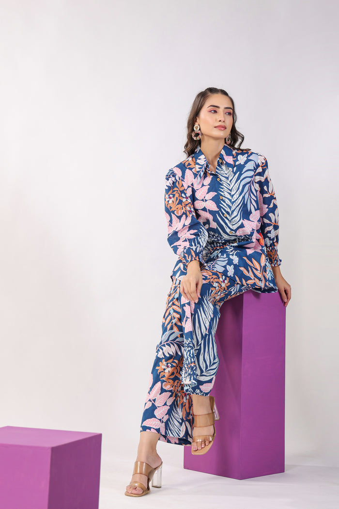Leaves on Indigo Lounge Cotton Co-ord Set