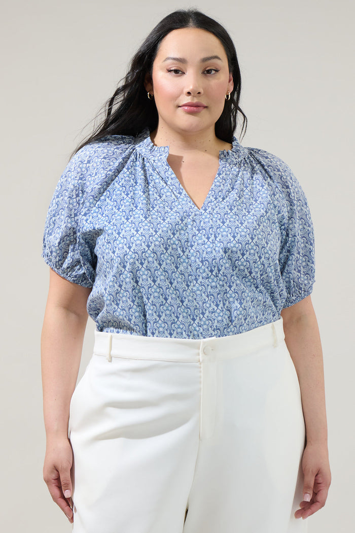 Lena Floral Split Neck Top Curve