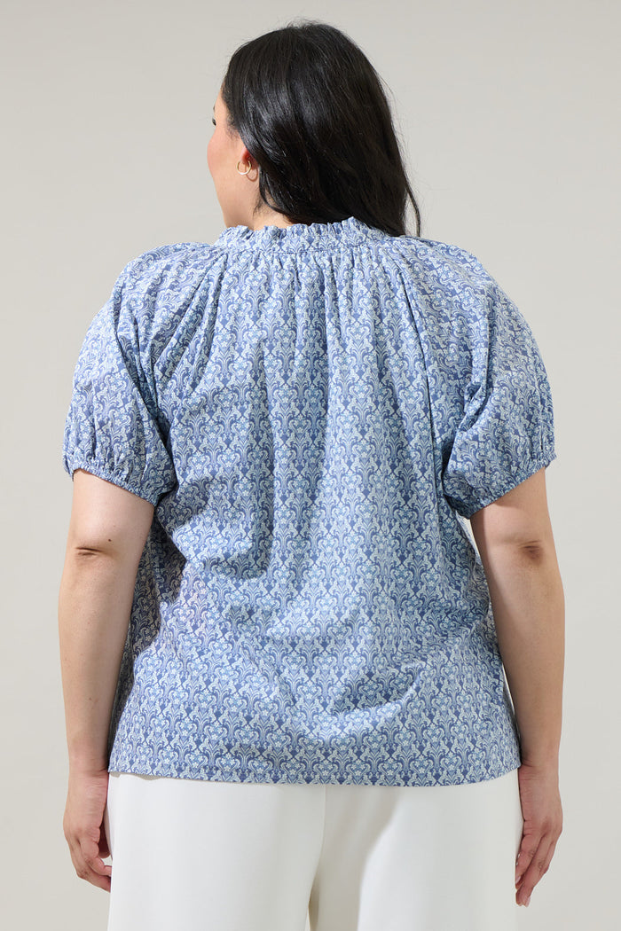 Lena Floral Split Neck Top Curve