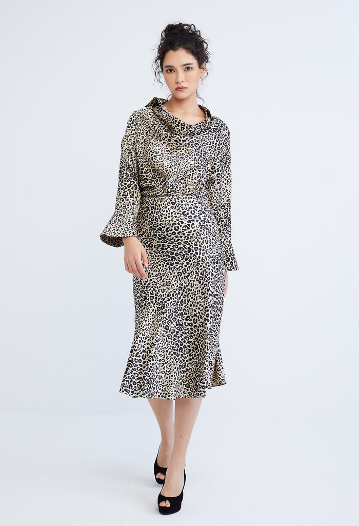Leopard Spotted Cowl Drop Neckline Blouse