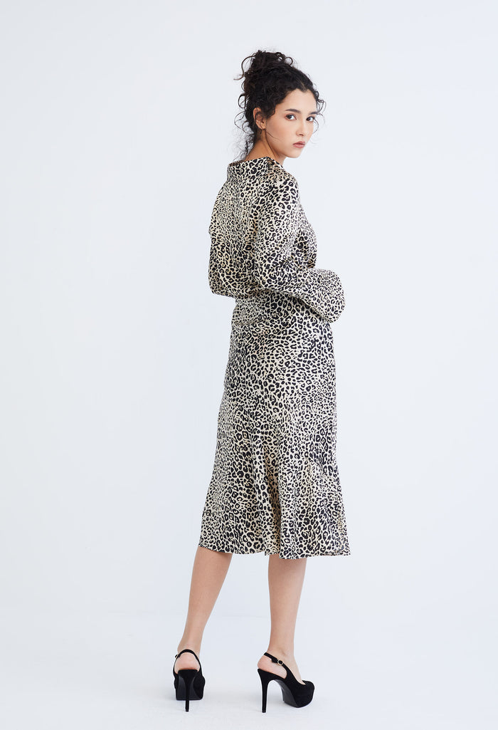 Leopard Spotted Cowl Drop Neckline Blouse