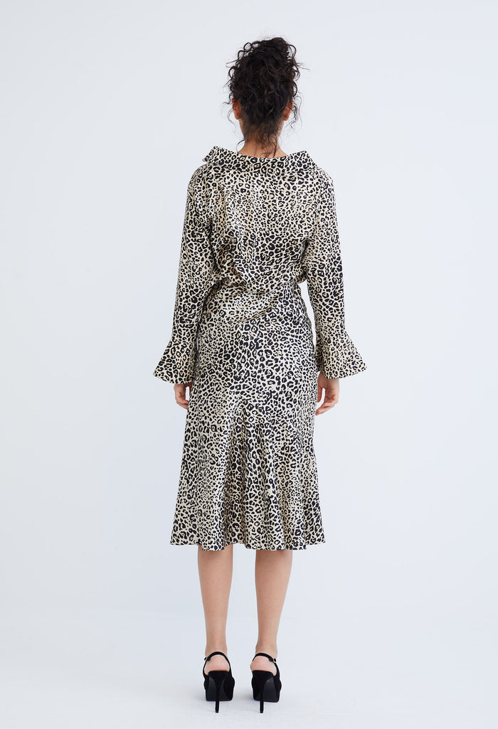 Leopard Spotted Cowl Drop Neckline Blouse