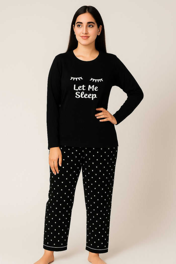 white polka dots black night suit for women