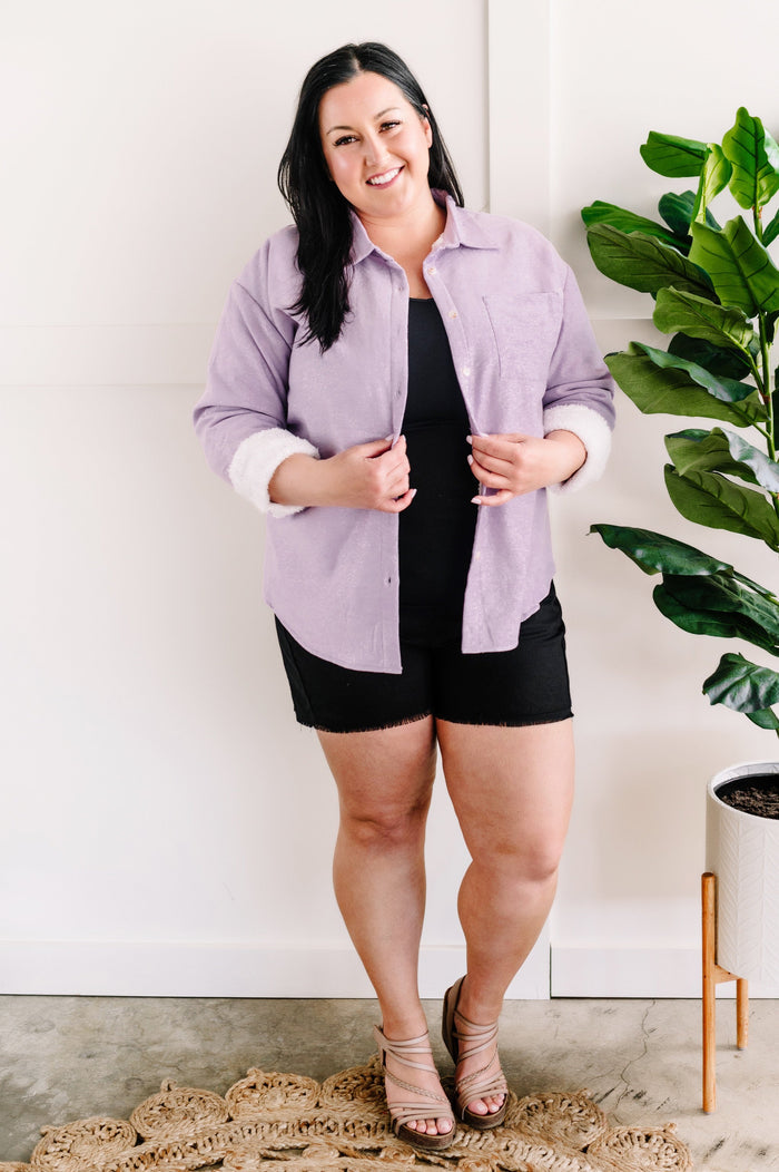 Light Fleece Lined Shacket In Shimmering Violet