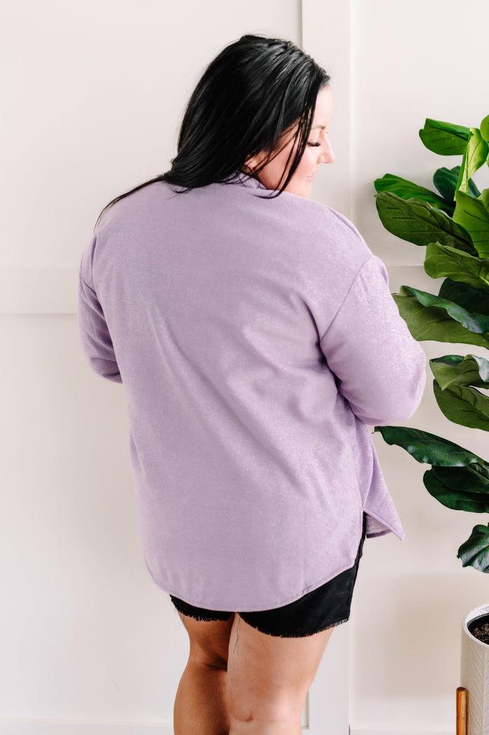Light Fleece Lined Shacket In Shimmering Violet