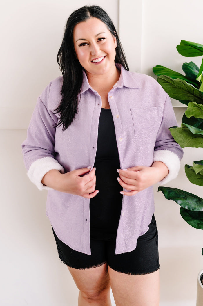 Light Fleece Lined Shacket In Shimmering Violet